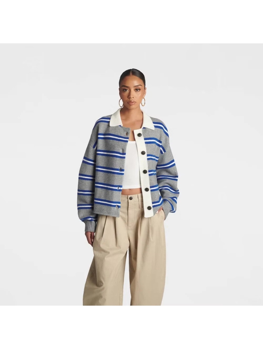 KBB by KAHLANA Women's Striped 'The School Boy Cardigan Sweater'
Gray and Blue